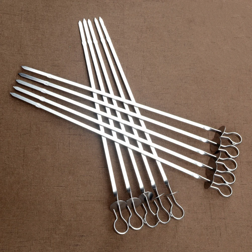 

20 Pcs BBQ Skewers Stainless Steel Flat Needle Prongs Reusable Meat Grill Forks Compact Barbecue Tool Supplies Easy Clean
