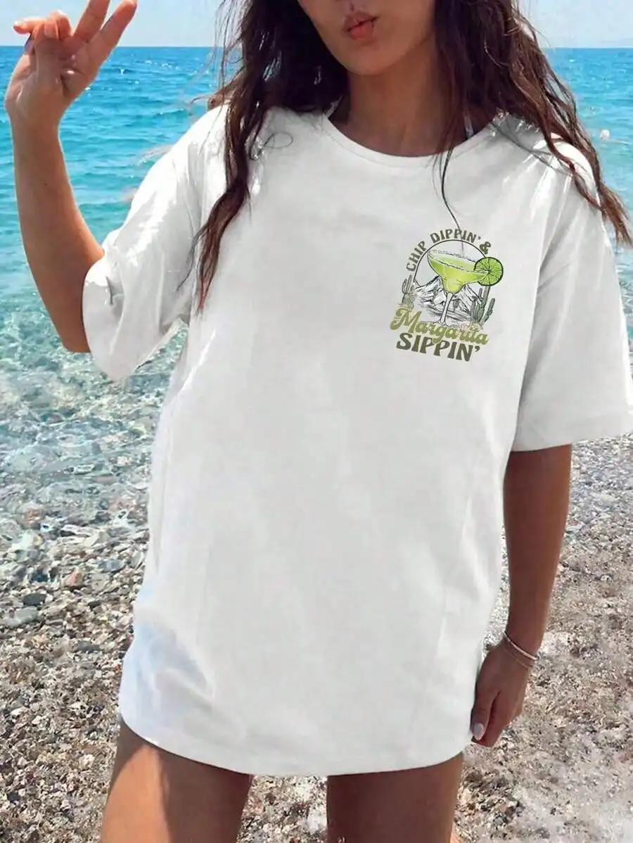 

Футболка оверсайз для женщин в стиле Chip Dippin' & Margarita Sippin' для летних пляжных вечеринок