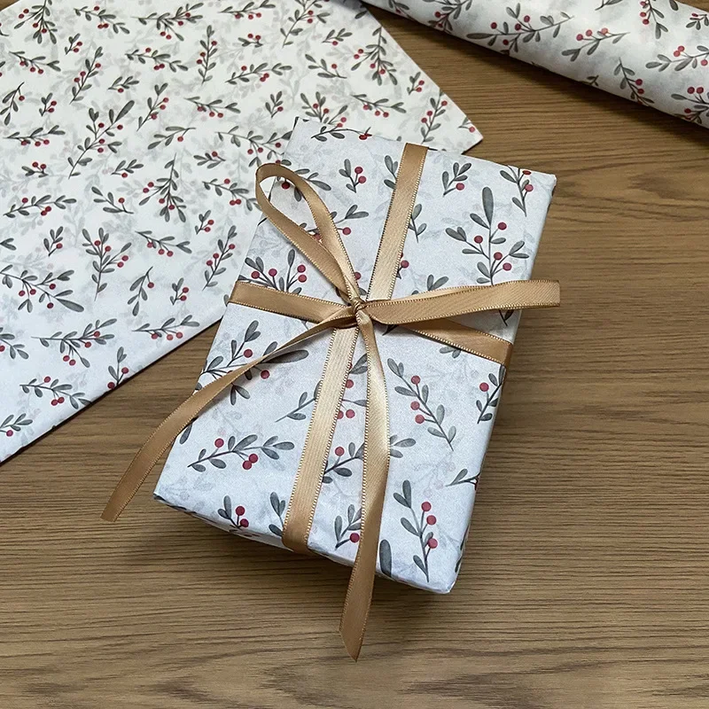 Papel de Seda con Estampado de Hojas y Bayas de Aloe Vera, Semitransparente, Perfecto para Envolver Regalos de Alta Gama