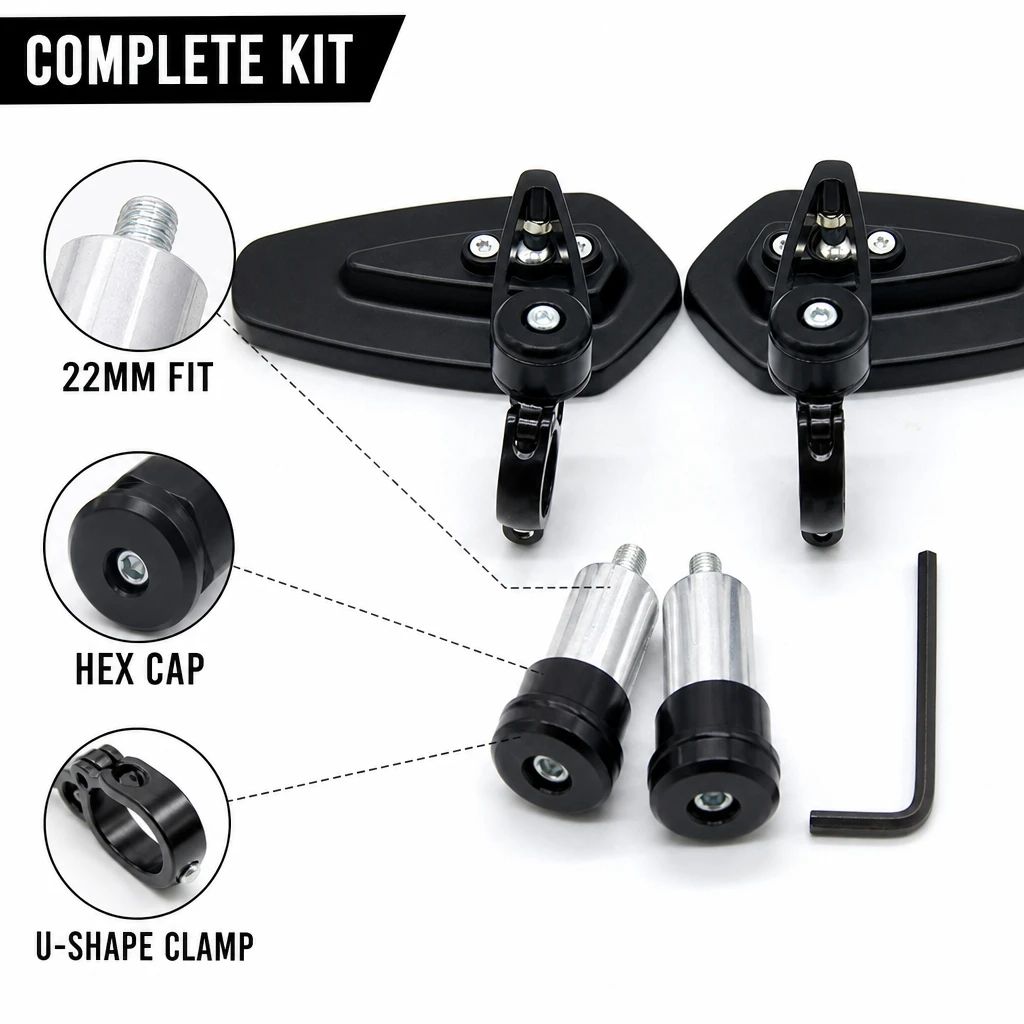 22mm Handlebar Mount CNC Aluminum Motorcycle Rear View Mirrors High Clear Convex Glass Retro Street Bike Modified Accessories