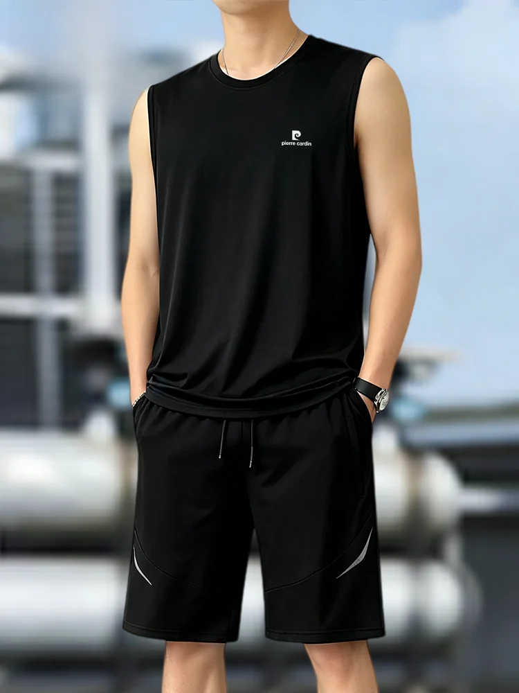 pierre-cardin-summer-ice-silk-running-suit-men's-quick-dry-basketball-sports-wear-two-piece-set-lightweight-breathable-vest