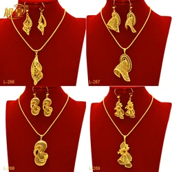 African Indian Bridal 2Pcs Pendant Jewelry Set 24K Gold Plated Dubai Women Wedding Necklace&Earrings Jewellery Party Presents