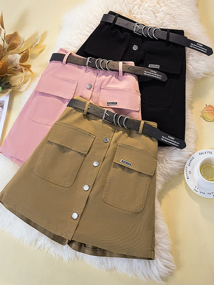 Women Slimming Layered Casual Skorts Summer New Design Sense Stylish Utility Button Front Denim Shorts With Belted