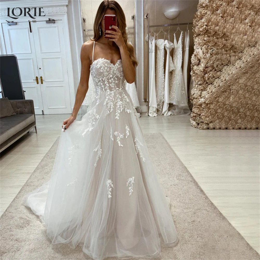 

LORIE Empire Lace Wedding Dresses A-Line Appliques Sweethart Spaghetti Straps Bridal Gowns Princess Backless 2023 Bride Dress