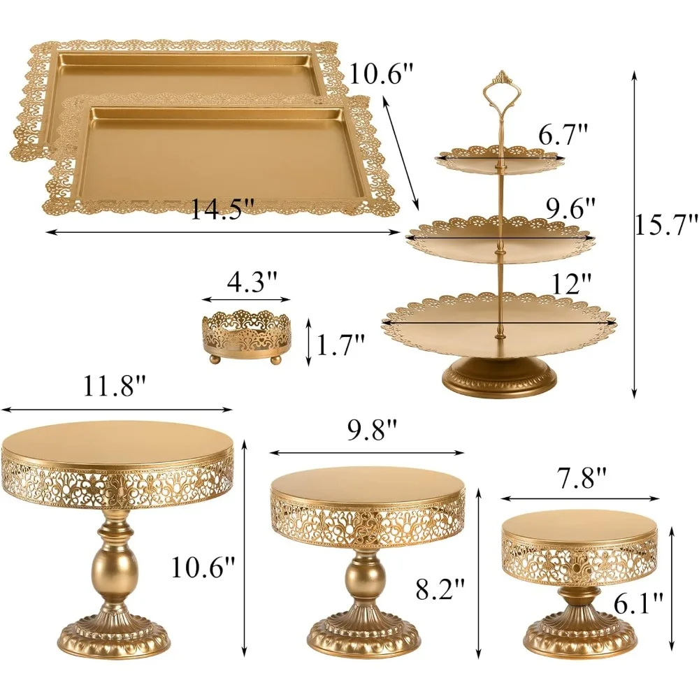 

Set of 7 Gold Cake Stand, Metal Cake Stand Set for Dessert Table, Decorative Dessert Display Set for Birthday Party