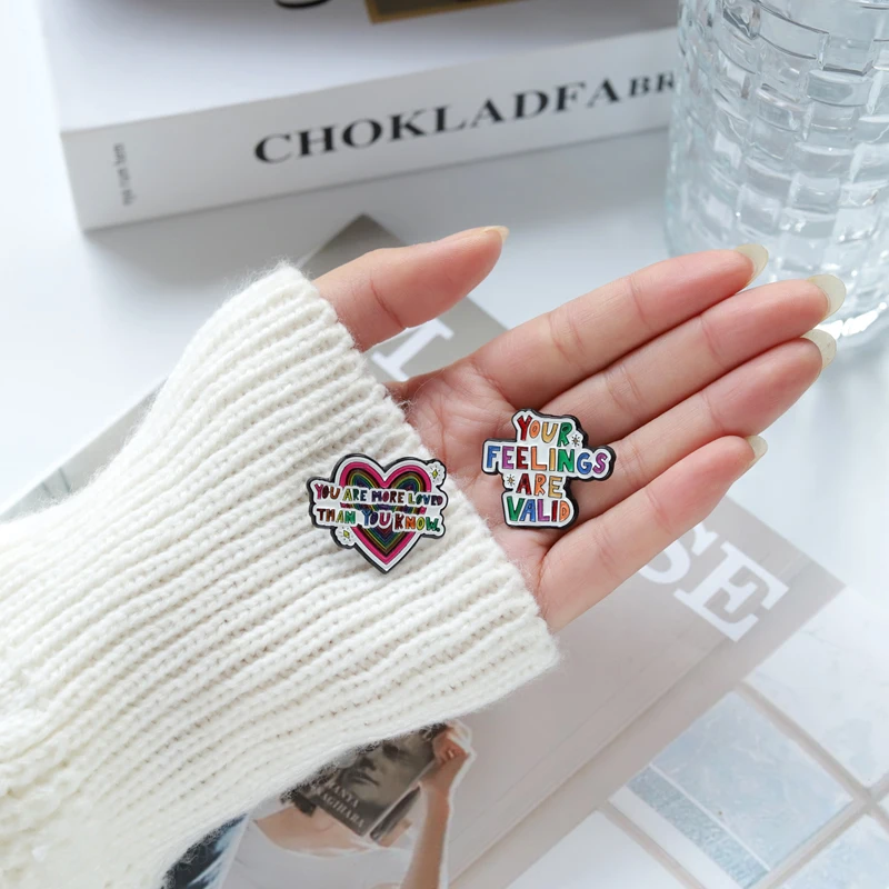 Colorful Sentence Enamel Pins Your Feelings Are Wild Mental Health Everything Good Earth Brooch Laple Badges Jewelry Gifts