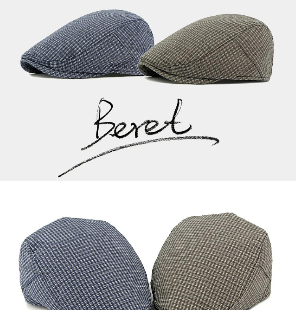 HT4799 Herren- und Damen-Baskenmützen für Frühling, Sommer und Herbst, Künstler- und Malermütze, Unisex Ivy Flat Cap, Verstellbare Karierte Baskenmützen – Detail 1