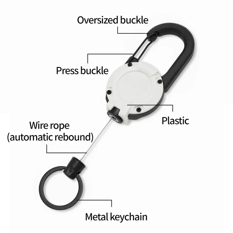 Mousquetons en fil d\'acier rétractable automatique, fournitures de camping, porte-clés élastique antivol, 1 pièce
