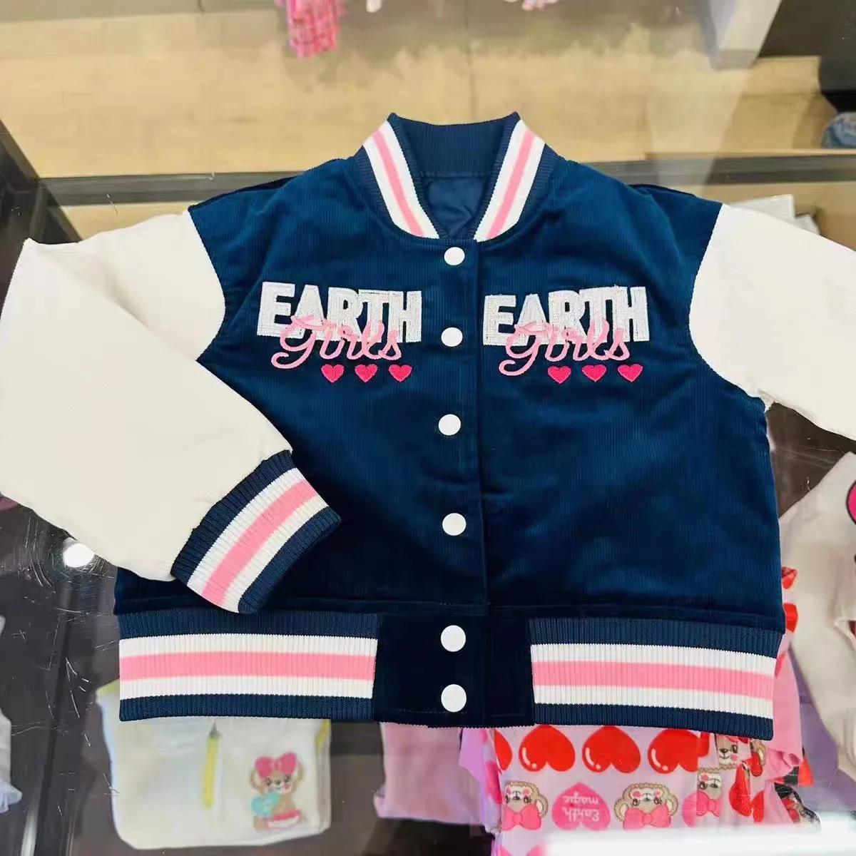 Girls' Jacket Fall/Winter 2023 Trendy Brand Boutique Children's Clothing EM College Style Children's Baseball Jersey Jacket