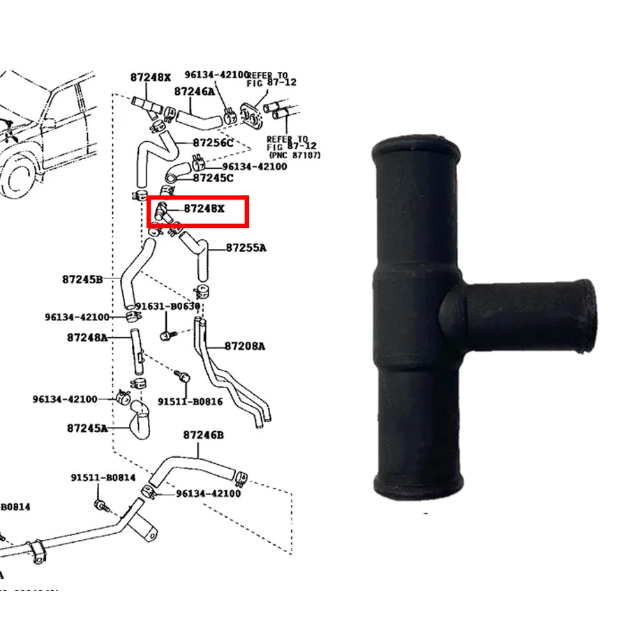 Wooeight 1Pc Heater Water Pipe Connector Output T Pipe For Toyota Land Cruiser LC100 1998-2007 LC200 Lexus LX470 OEM 87248-60460