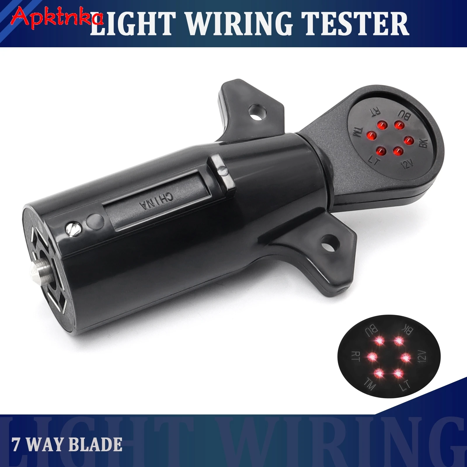 7-Way Blade Trailer Light Wiring Circuit Tester 7 Pin Round Electric Plug Test Vehicle Towing Brake Tail  Turn Signal Test Tool