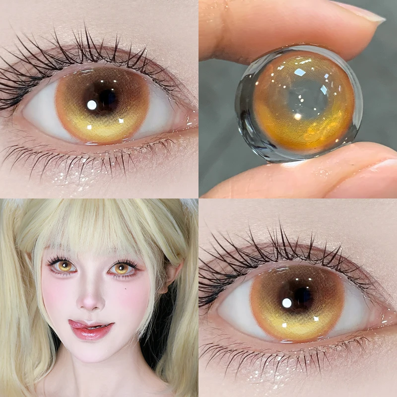 DUOXIU 1 Año 2 Piezas Cosplay Coreano Lentes de Contacto de Colores Miopía Halloween Anime Cyber Pink Contactos de Color con Power Foggy Red
