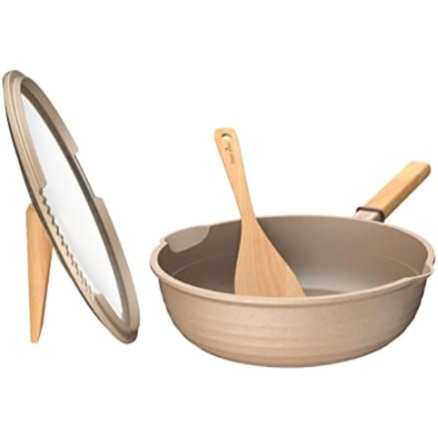 

9.5inch Nonstick Frying Pan with Glass Lid and Wooden Handle - Small Skillet Set for Sauteing, Convenient and Versatile Cooking