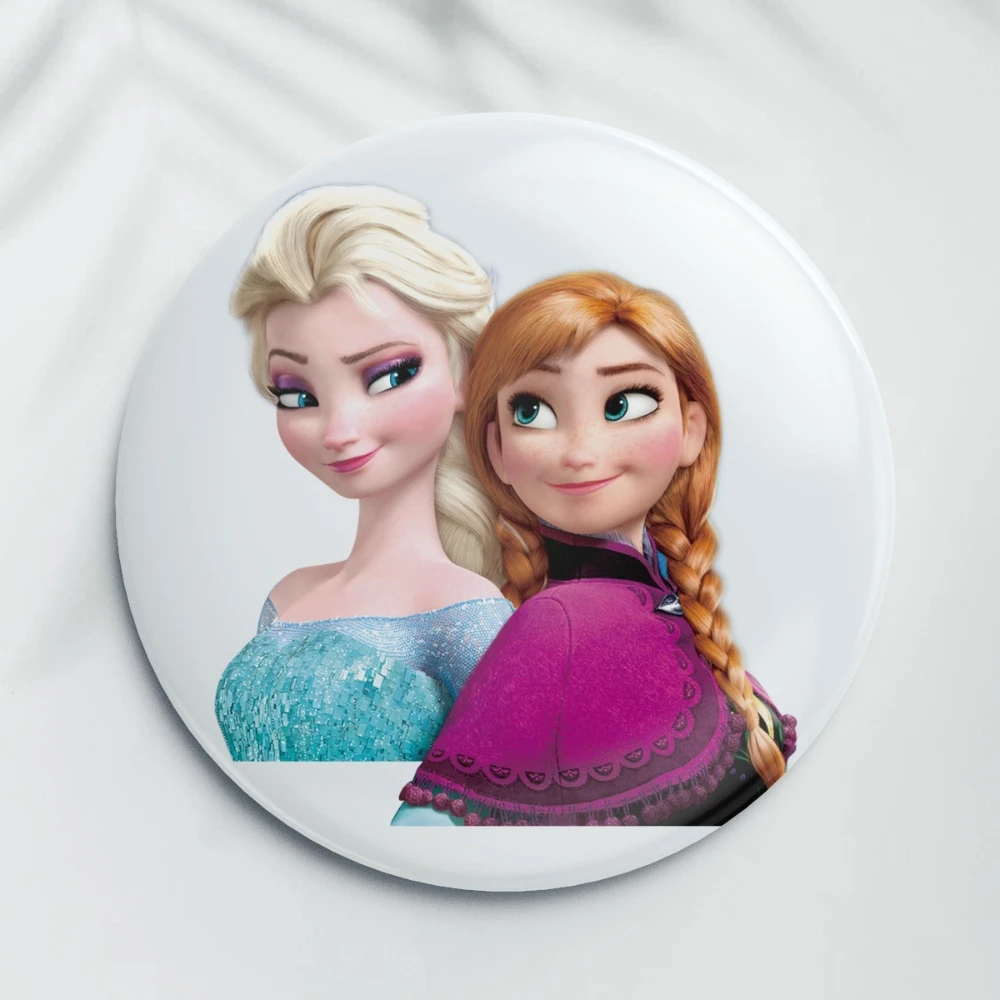 Disney Frozen Anna Elsa princesa 58mm pines de Metal dibujos animados Anime insignia coleccionable para niños bolsos ropa sombrero mochila decoración regalos