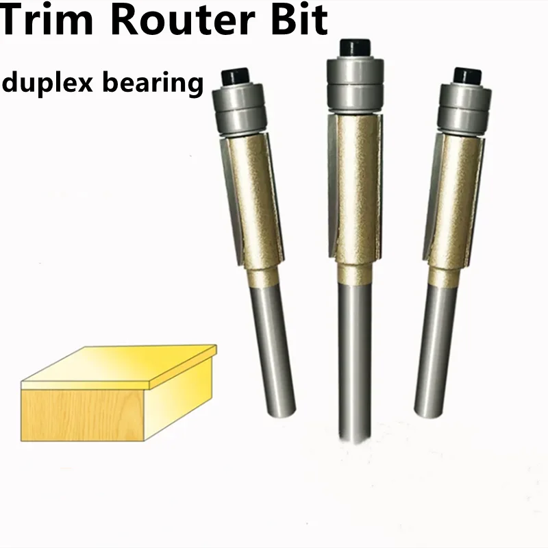 

6.35mm Flush Trim Router Bit duplex Trimmer For Woodworking Edging end Milling Cutter Tungsten Carbide CNC wood blade carver 1pc