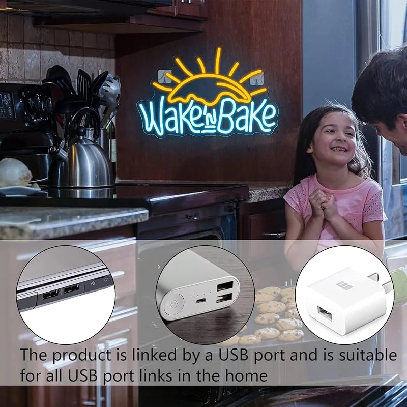 Wake in Bake Neon Signs LED Light for Wall Decor Neon Light Bakeing Home Kitchen Cake Bread Baking Shops Cafes Birthday Party