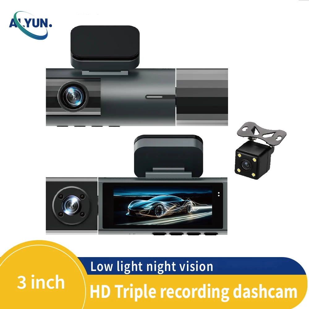 3.16inch HD1080P Dash Cam Car DVR Front Inside Rear Wide Angle Super Night Vision Loop Recording Black Box Vehicle Accessories