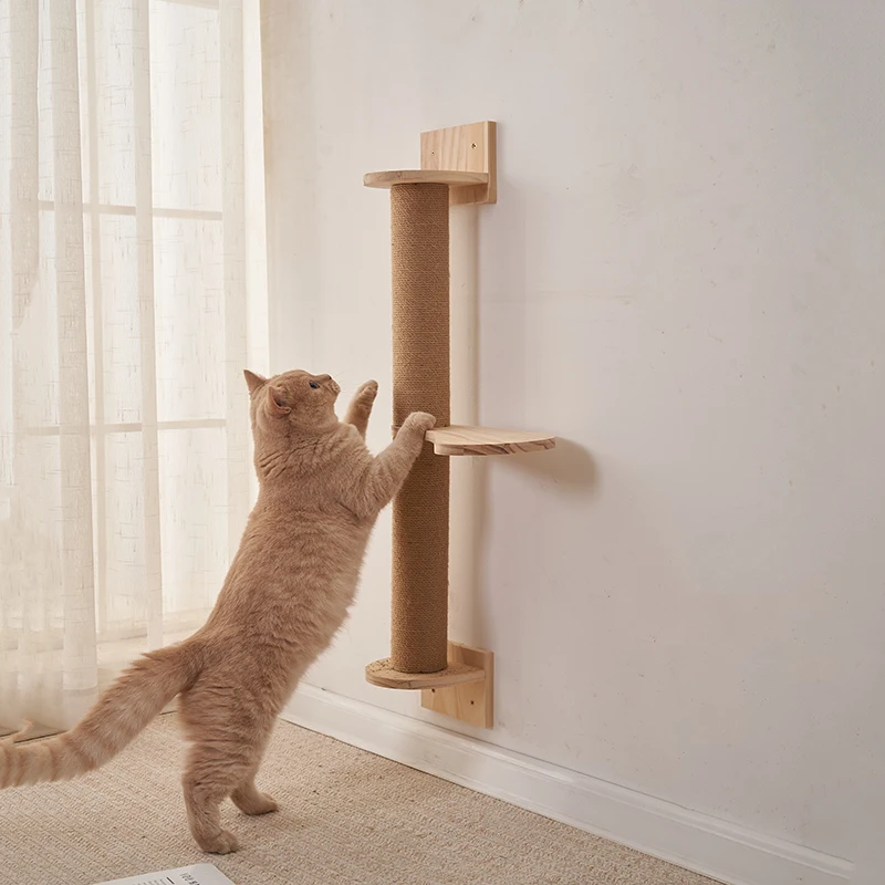 1pc Cat Climbing Wall Post, Tall Scratch Pole With Linen Rope, Platform, Hanging Cat Activity Tree With Scratching Post, Sturdy