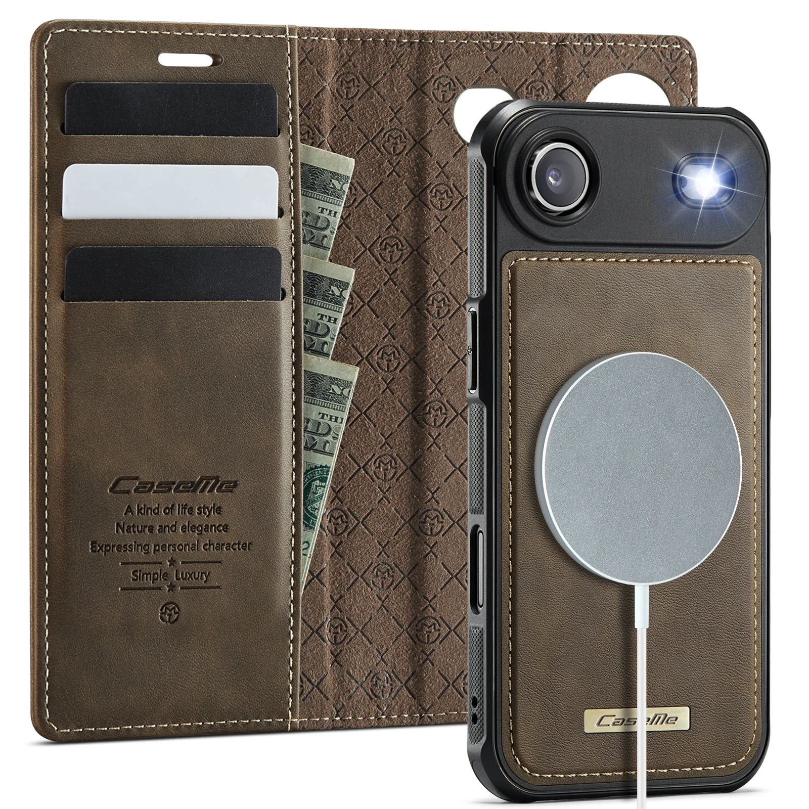 2 في 1 حافظة جلدية سولت بطاقات مغناطيسية لهاتف آيفون 17 برو ماكس 16 بلس 15 14 13 12 مسند مقاوم للصدمات لغطاء Magsafe