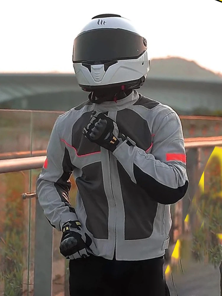 Vemar Men's Summer Motorcycle Motocross Jacket CE Level 2 Armor Motorcyclist Mesh Racing Gear with Reflective Man Oxford Clothes