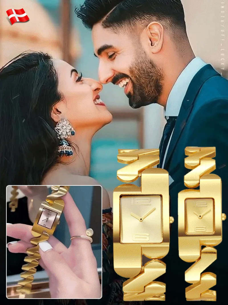 Montre à quartz à la mode pour couple, bracelet de tempérament doré