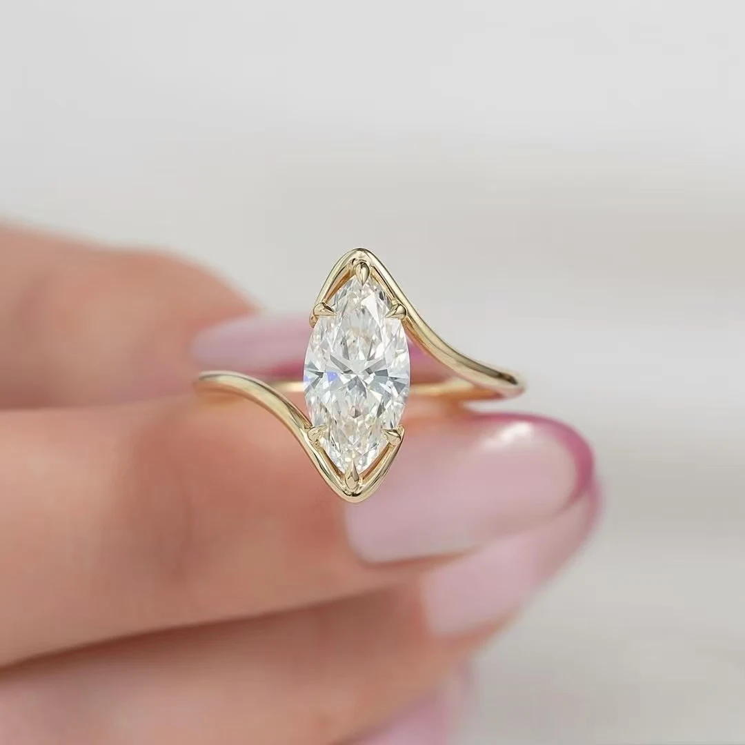 

Marquise Cut Moissanite Wedding Set, Designer 18K 14K 9K & PT950 Platinum Matching Bands, Custom Engagement Rings for Couples