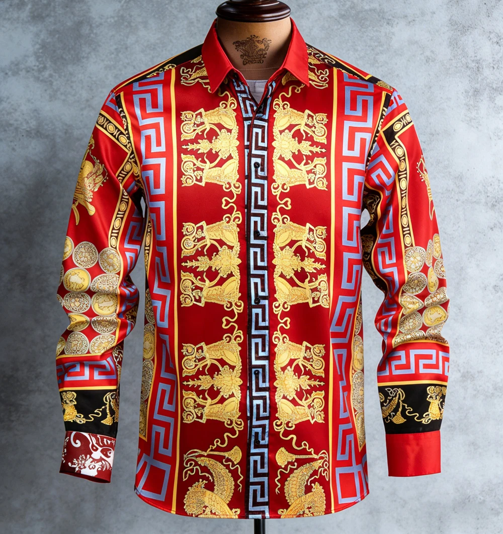 

2026 Men's French Light Luxury Long Sleeve Shirt Baroque 3D Printed Shirt Hawaiian Vacation Wedding Men's Clothing Fast Shipping