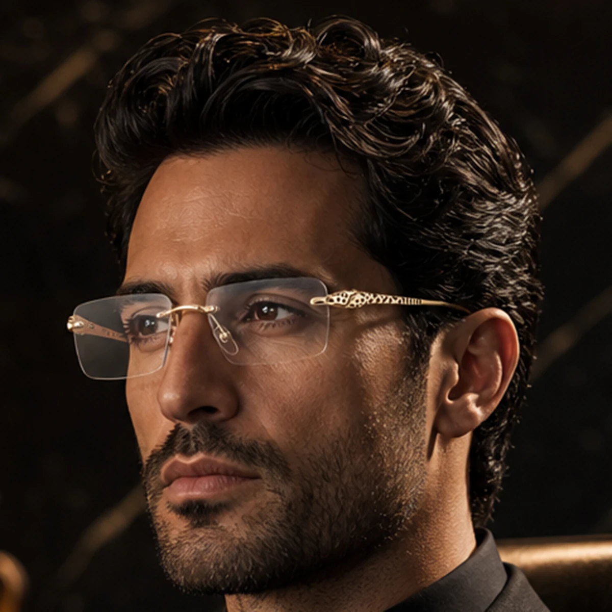 Men'S Fashion Non Prescription Glasses - 1. メンズ用、フレームレスの長方形型、彫刻が施された金属製の度なしメガネ。エレガントでスタイリッシュ、大人の男性にふさわしい、洗練されたデザイン。ビジネスディナー、高級なレセプション、社交の場に最適。