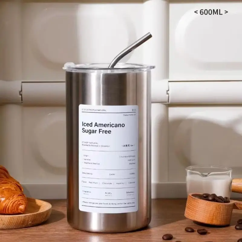 Stainless Steel Insulated American Coffee Mug Portable Outdoor Mug With Straw 600ML