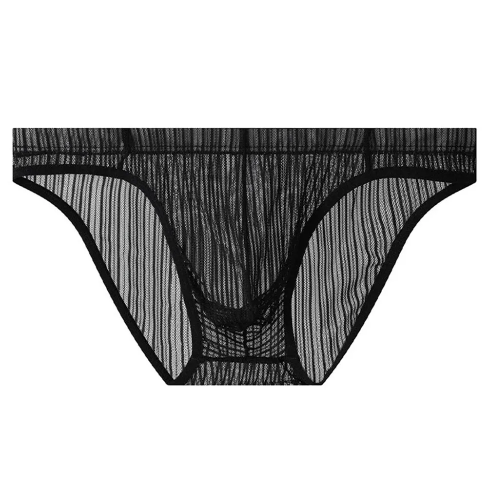 1pc Men Mesh See Through Briefs Underwear Sex Gay Breathable Exotic Lingerie Panties Striped Mesh Sheer Sexy Underwear