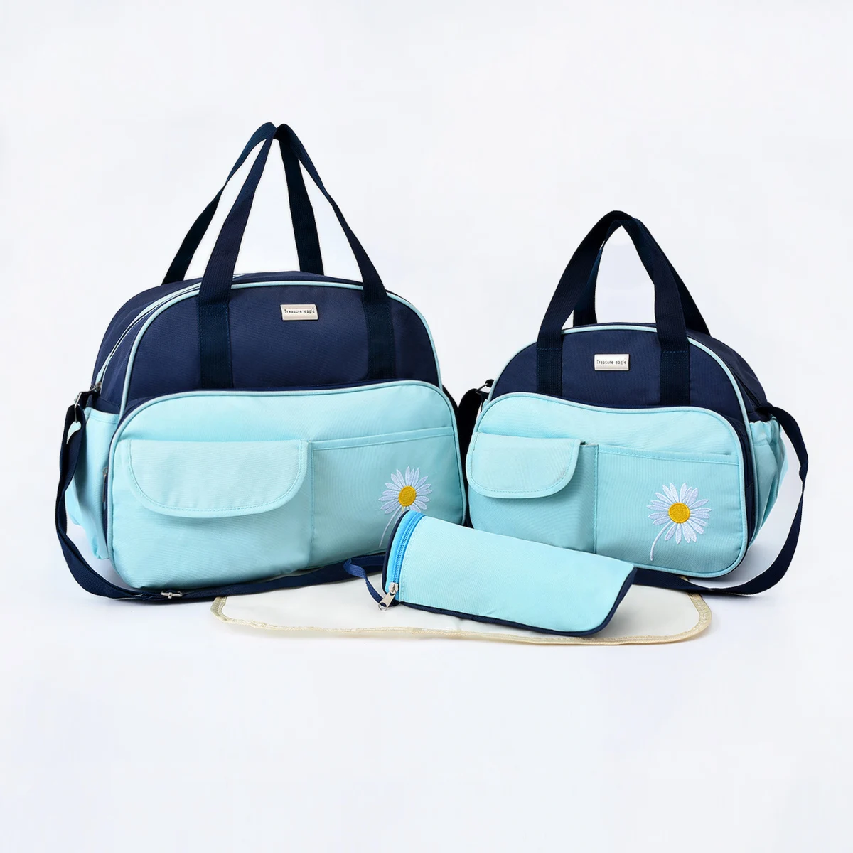 New Fashion Embroidered Daisy Mommy Bag Four Piece Set Multi functional Large Capacity One Shoulder Diagonal Cross Diaper Bag