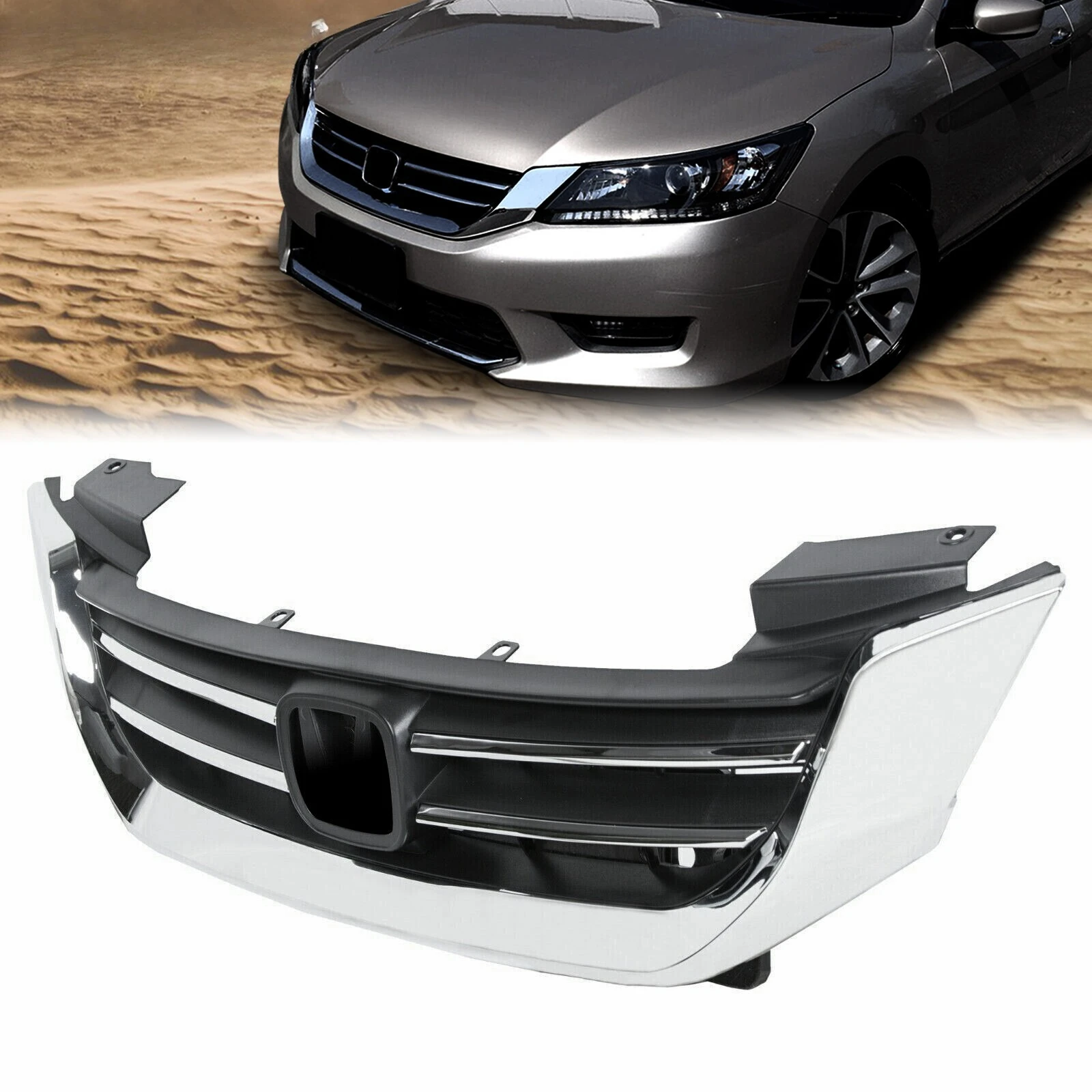 

For Honda Accord 2013-2015 Chrome Front Upper Bumper Radiator Grille #HO1200214