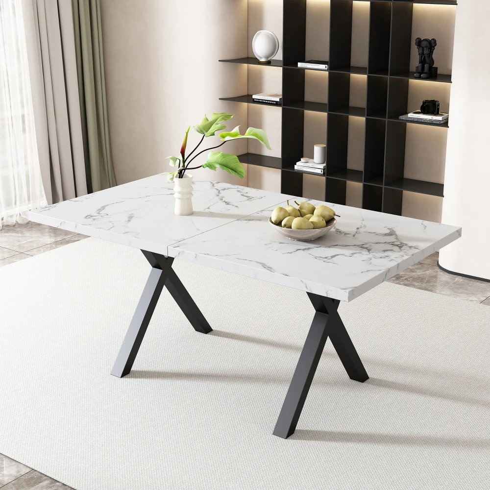 Esstisch, gekreuztes Design, rechteckiger Esstisch, Couchtisch, moderner, einfacher Esstisch aus Schmiedeeisen, 140 x 80 x 76 cm – Detail 22