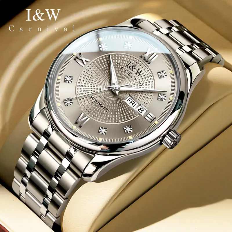 Carnival Brand I&W High-End Mens Watches Luxury Imported MIYOTA Movement Mechanical Watch Waterproof Week Date Watches For Man