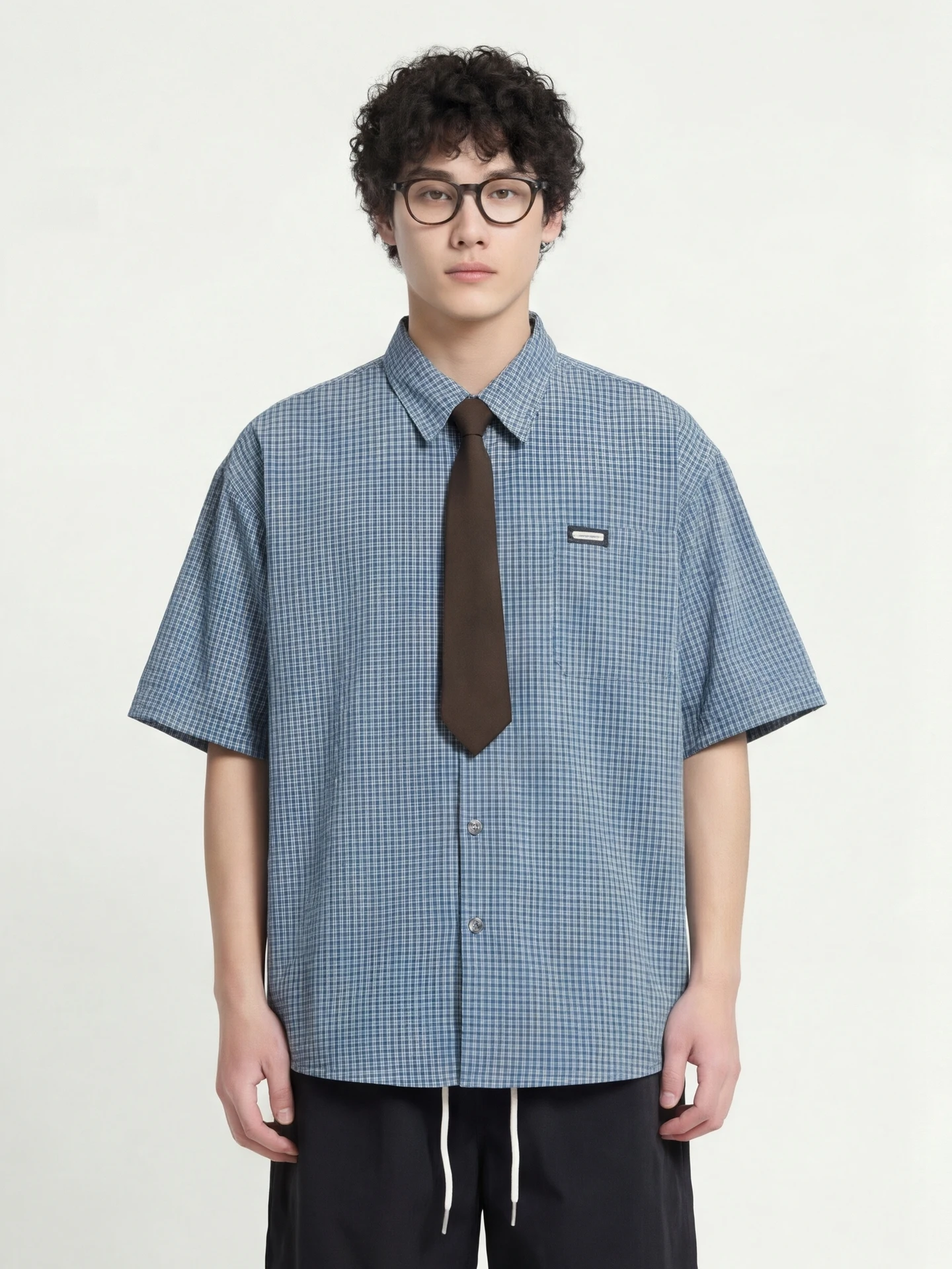 

Повседневная рубашка в клетку с коротким рукавом, свободного кроя, из дышащего хлопка, для летнего отдыха, молодежная модная модель на пуговицах