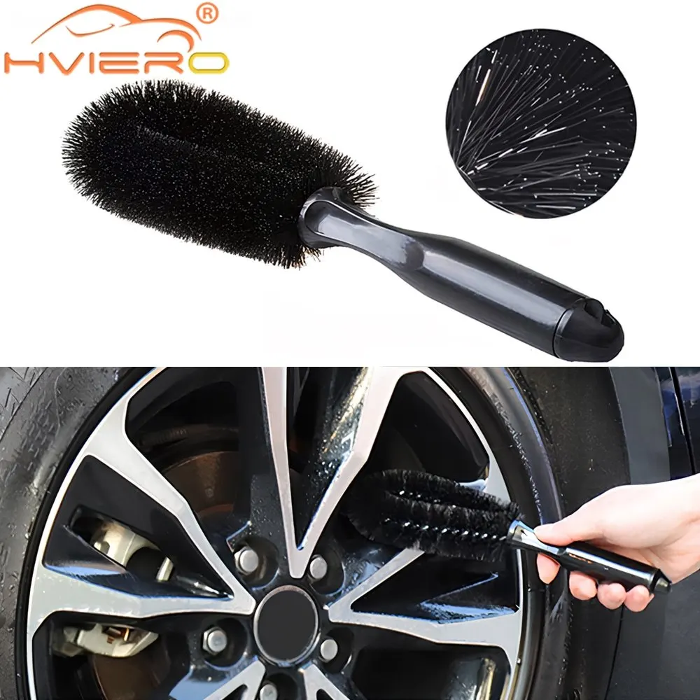 1X Car Wheel Tire Cleaning Brushes Tools Rim Scrubber Cleaner Duster Handle Motorcycle Truck Wheels Detailing Brush Hub Fitting