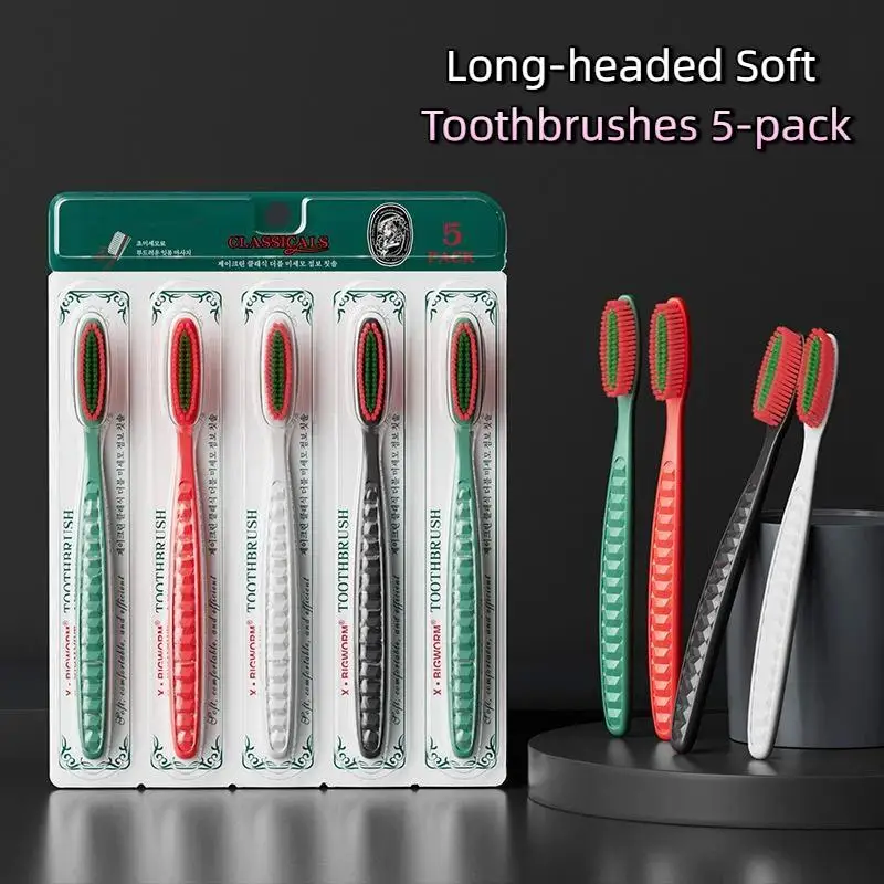 5 Pack Soft Bristle Manual Toothbrushes Non Slip Handle Deep Cleaning For Daily Oral Care Family Use