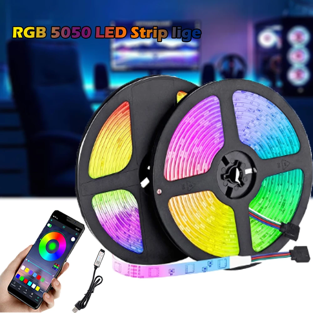 

Светодиодная лента RGB 5 в USB, гибкая Led лампа с поддержкой Bluetooth, с ИК управлением через приложение, 1 м-10 м, для праздников, фотографий, Нового года, светового декора