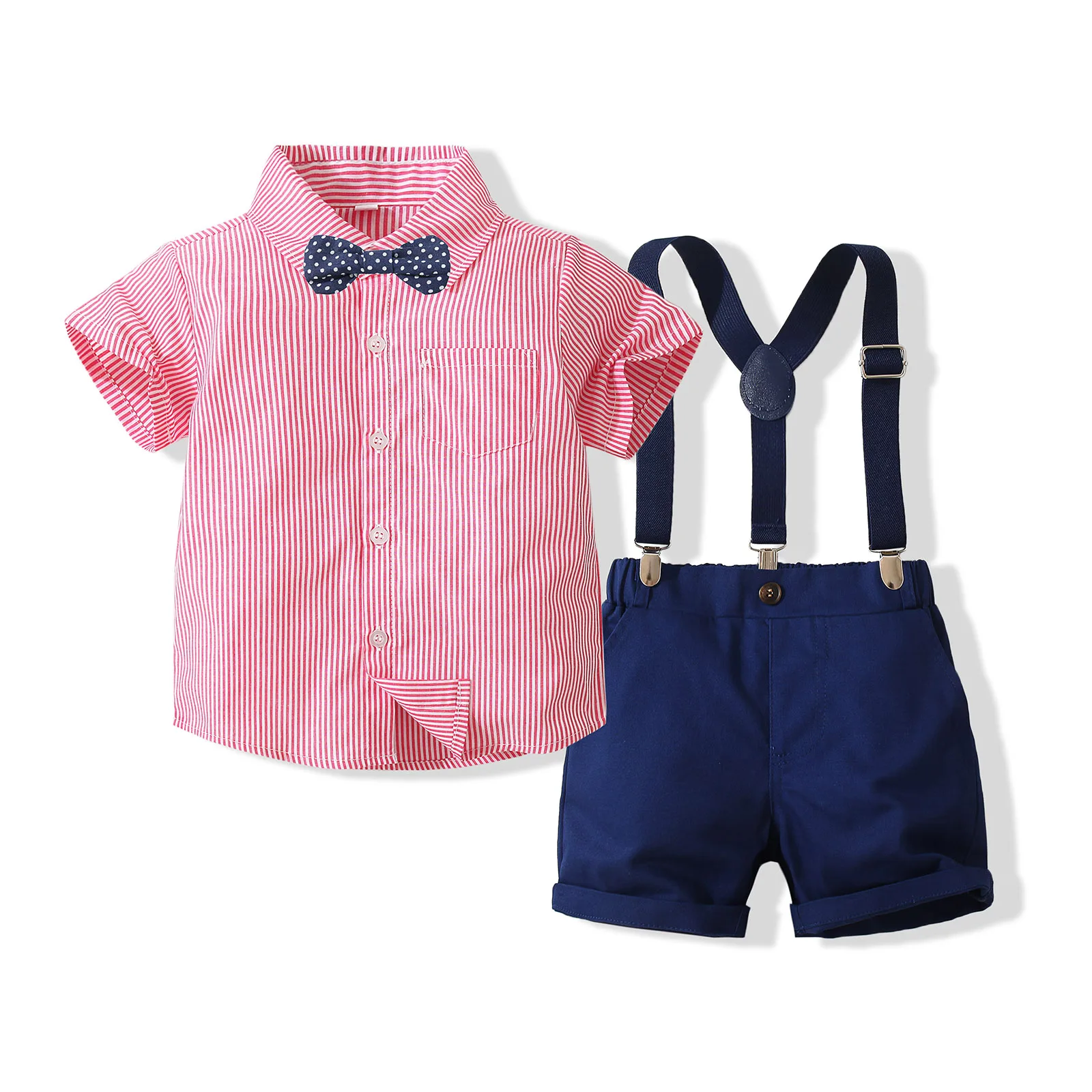 PureMilk Summer Newborn Clothes Shirt With Bow With Striped Pink Clothing Set 4PCS/ Set  Baby Boys Clothes