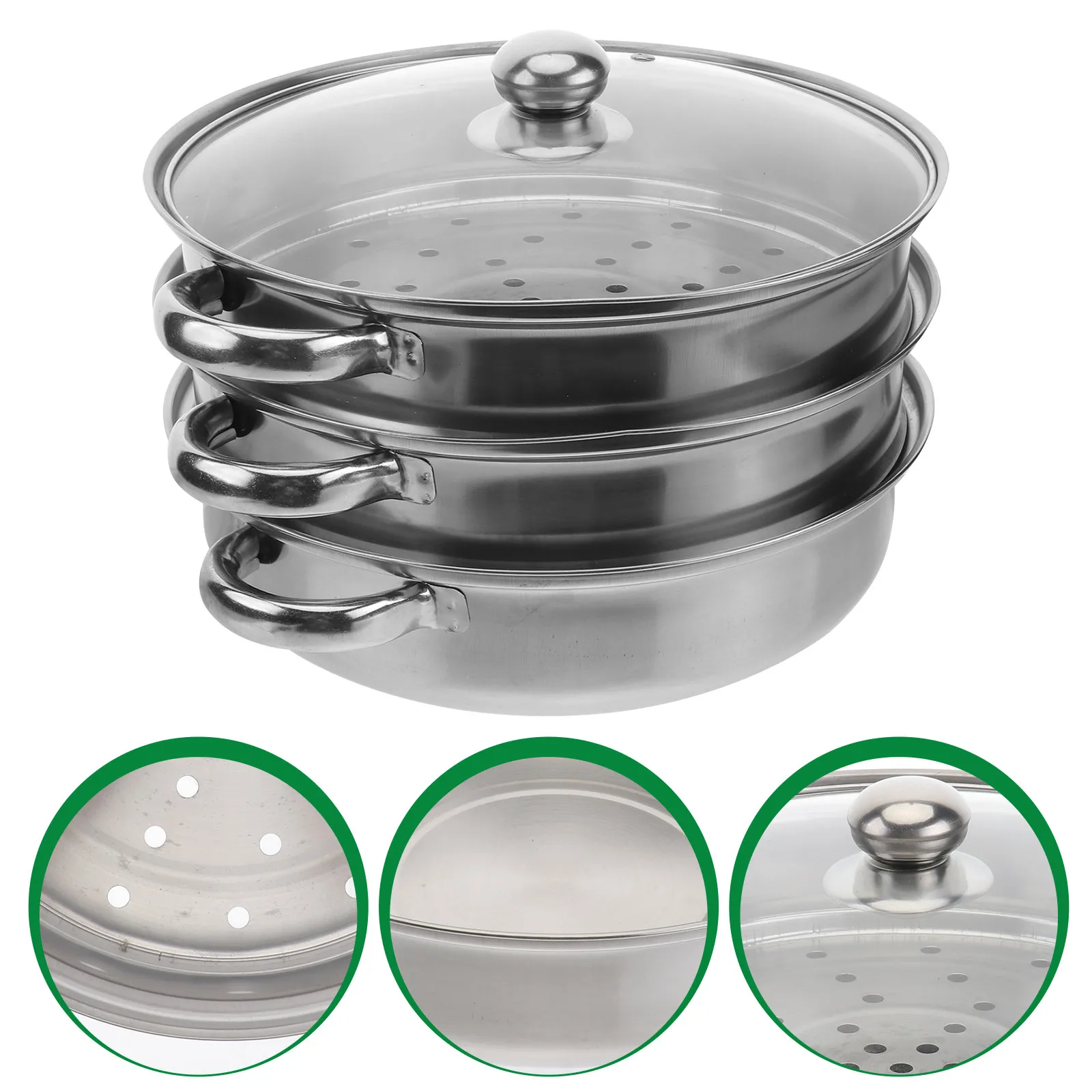 

28Cm Stainless Steel Dual-Function Steamer Pot Three-Layer Base Uniform Heat Conduction Suitable All Stoves Time Saving