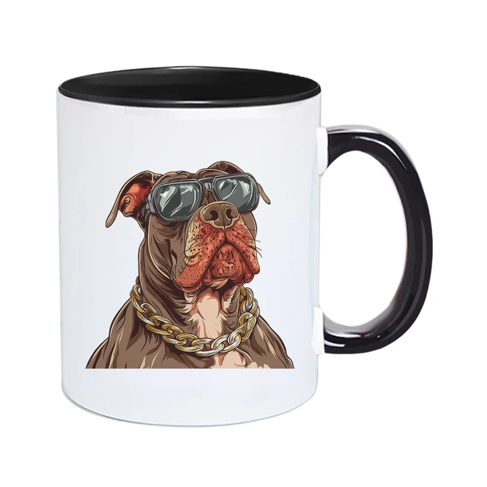 11oz Cool Dog with Sunglasses and Gold Chain Print Ceramic Coffee Mug for Home Use Office Drinking Summer Travel Camping Birthda