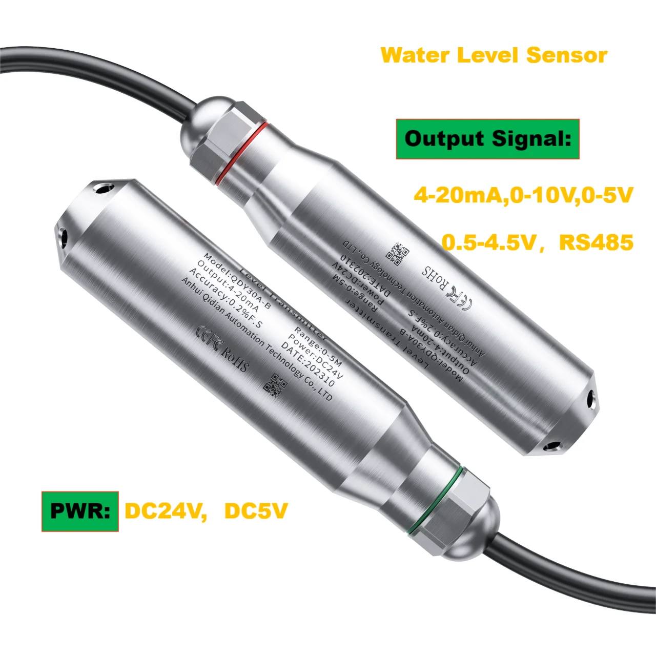 Transmisor de Sensor de nivel de líquido, sonda de 0-3m, 5m, 10m, 4-20Ma, 0-10V, 0-5V, transductor transmisor de nivel hidrostático para tanque de