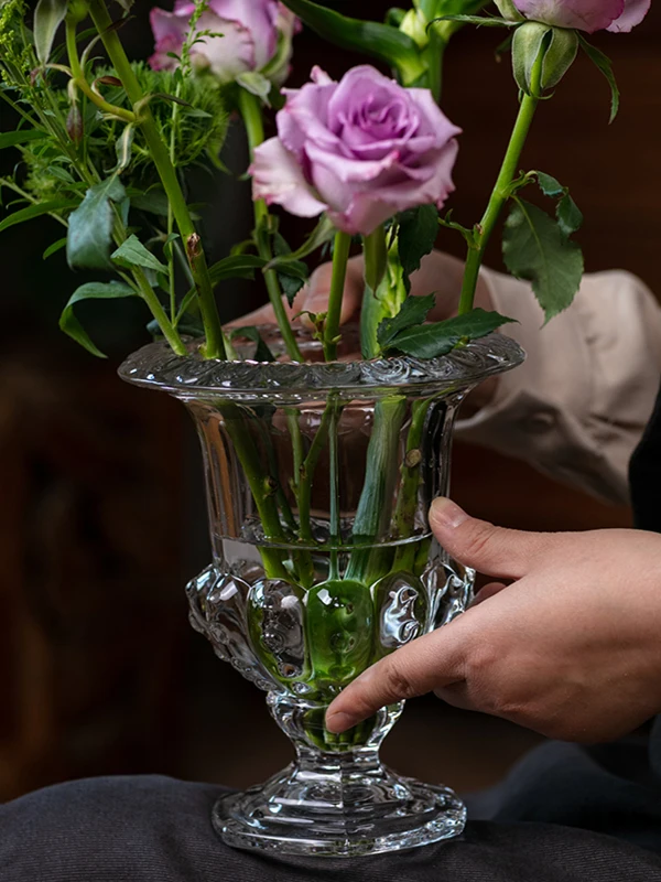 Creative Glass Wine Cup Flower Vase Display Piece Transparent Water Cultivation Flower Pot High Foot Glass Vase Home Decor