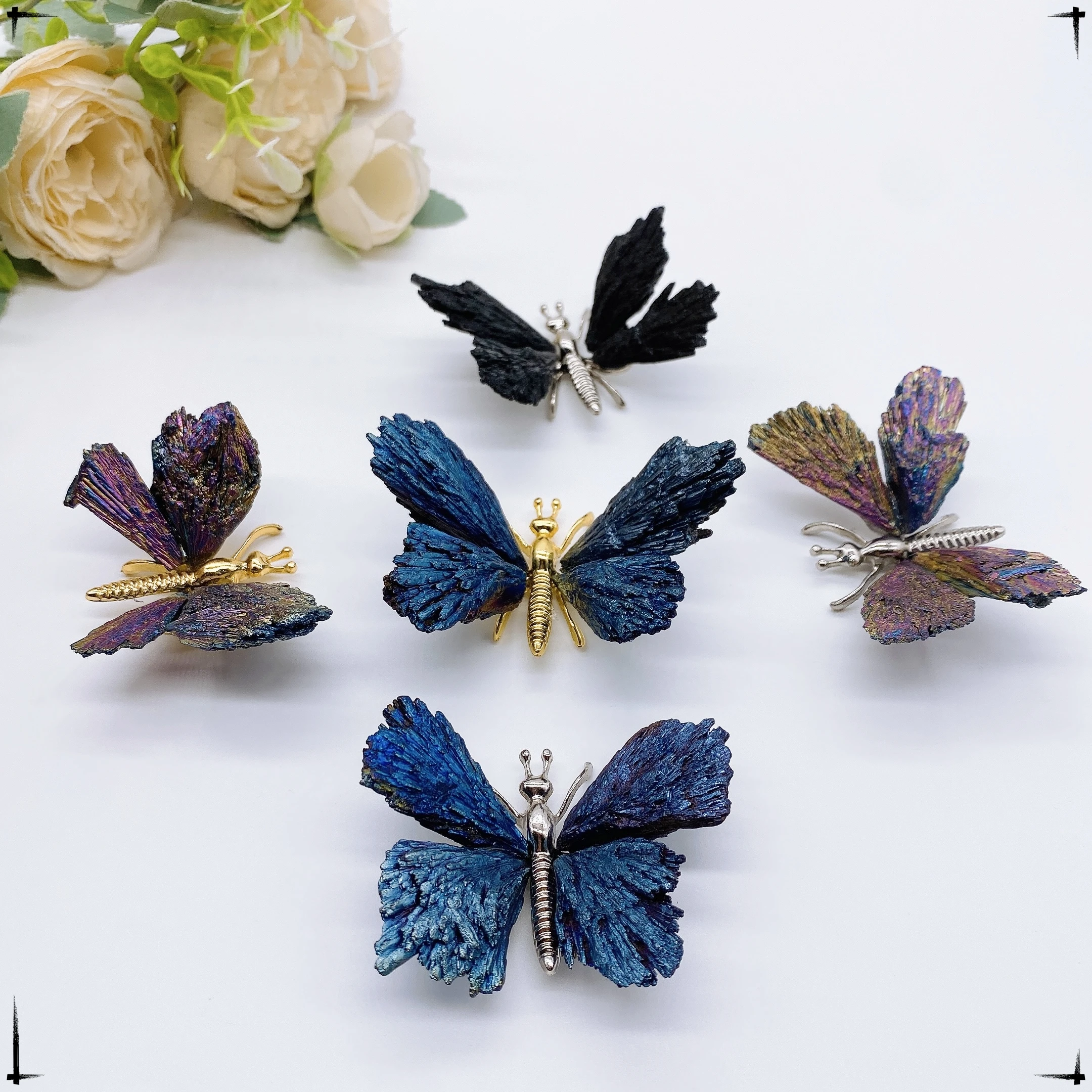 

1PC Color Plating Crystal Butterfly Natural Black Tourmaline Electroplating Butterfly Spar Crafts Ornaments Home Decor Gift