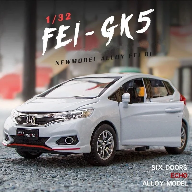 Honda Fit GK5 Alloy Car Model, Diecasts Metal Toy, Sports Car, Modelo de Veículos, Simulação, Coleção de Som e Luz, 1:28