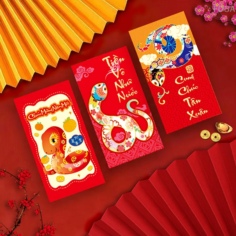 6Pcs Creative Cartoon Red Envelopes 2025 New Year Red Pocket Money Packing Bag Hongbao Spring Festival Red Packets Decoration