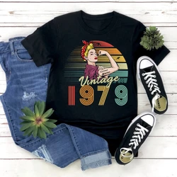 Camiseta de cumpleaños para niña, ropa Harajuku divertida para mujer, camiseta con letras Vintage 1979, camisetas de manga corta para mujer