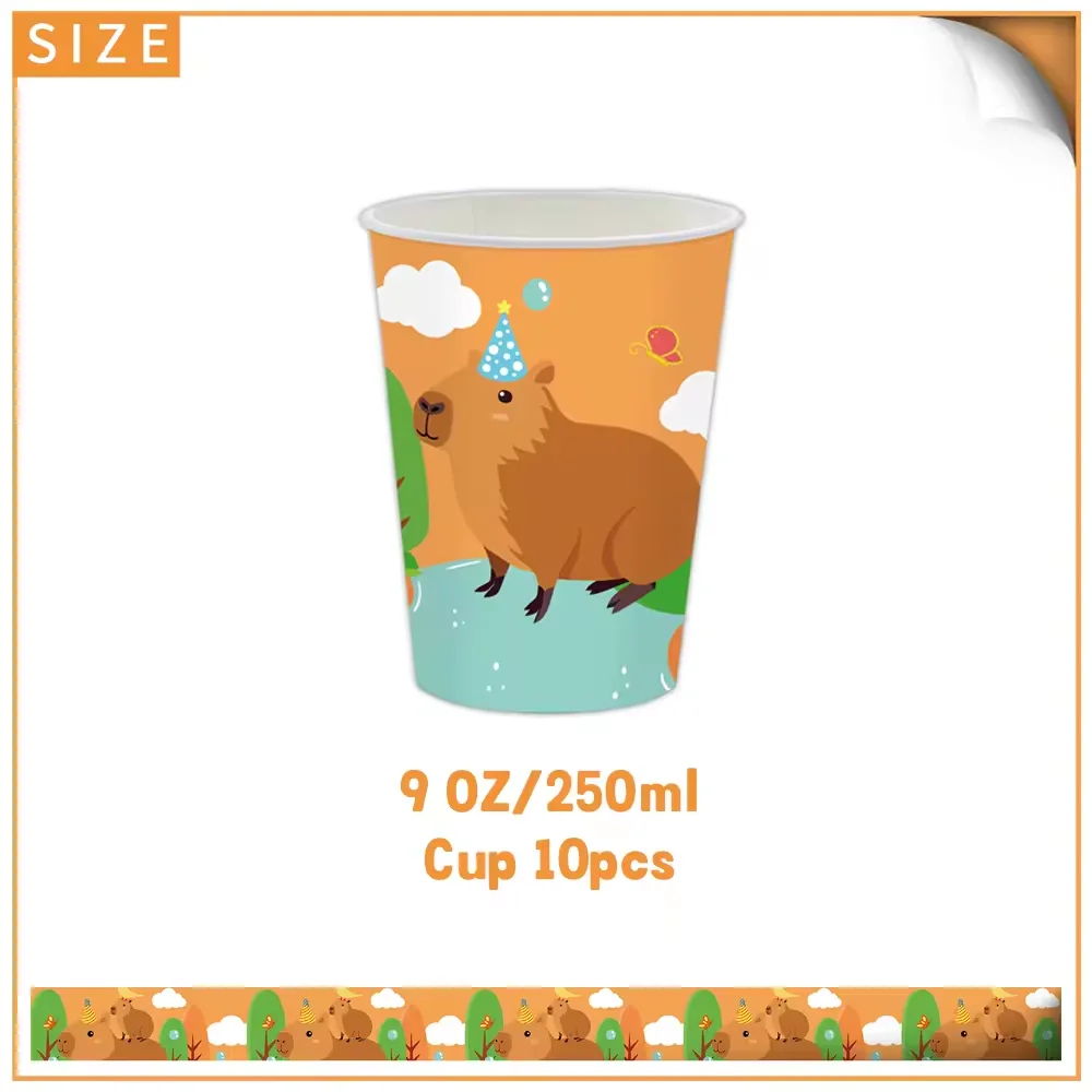 Cartoon Capybara Birthday Party Decor Animal Disposable Tableware Tablecloth Cup Plate Baby Shower Kids Gift Girl Party Supplies