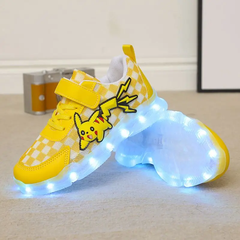 TAKARA TOMY Pikachu Rechargeable Glowing Shoes Breathable Mesh Shoes Spring & Summer Light Shoes Kids Boys Girls Sneakers