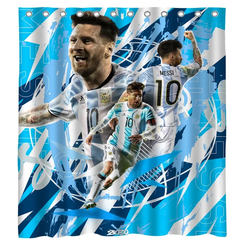 Football Star Poster Messi Soccer Player Argentina Best Gift Ideas Bathroom Decor Shower Curtain